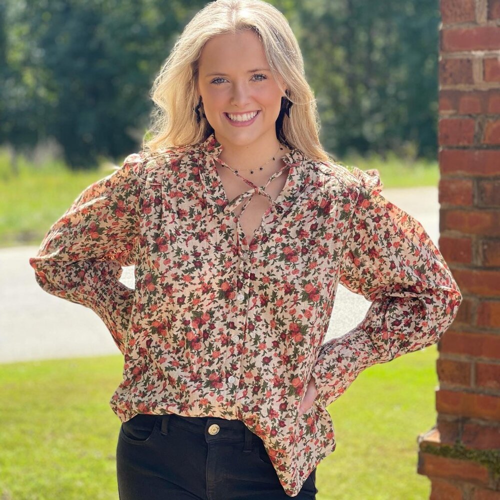 FREE PEOPLE NWT Meant To Be Floral Cotton Blouse Vintage Combo Size Small